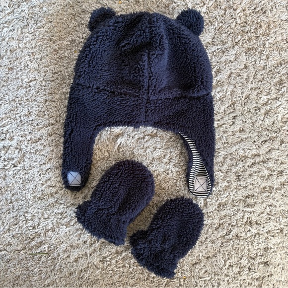 Carter's Other - Carter’s•Bear Sherpa Hat & Mittens | Navy Blue | 0-9m